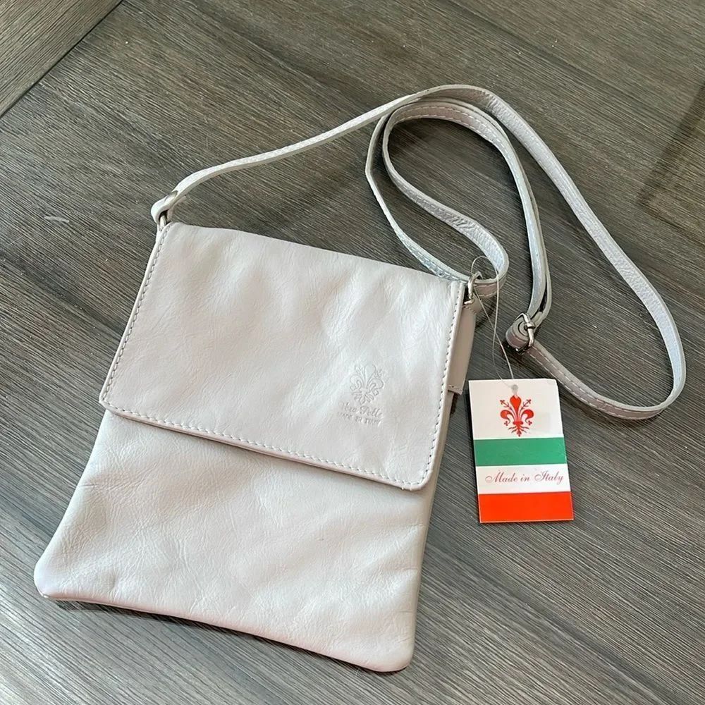 Vera Pelle Light Grey Leather Crossbody Bag NWT